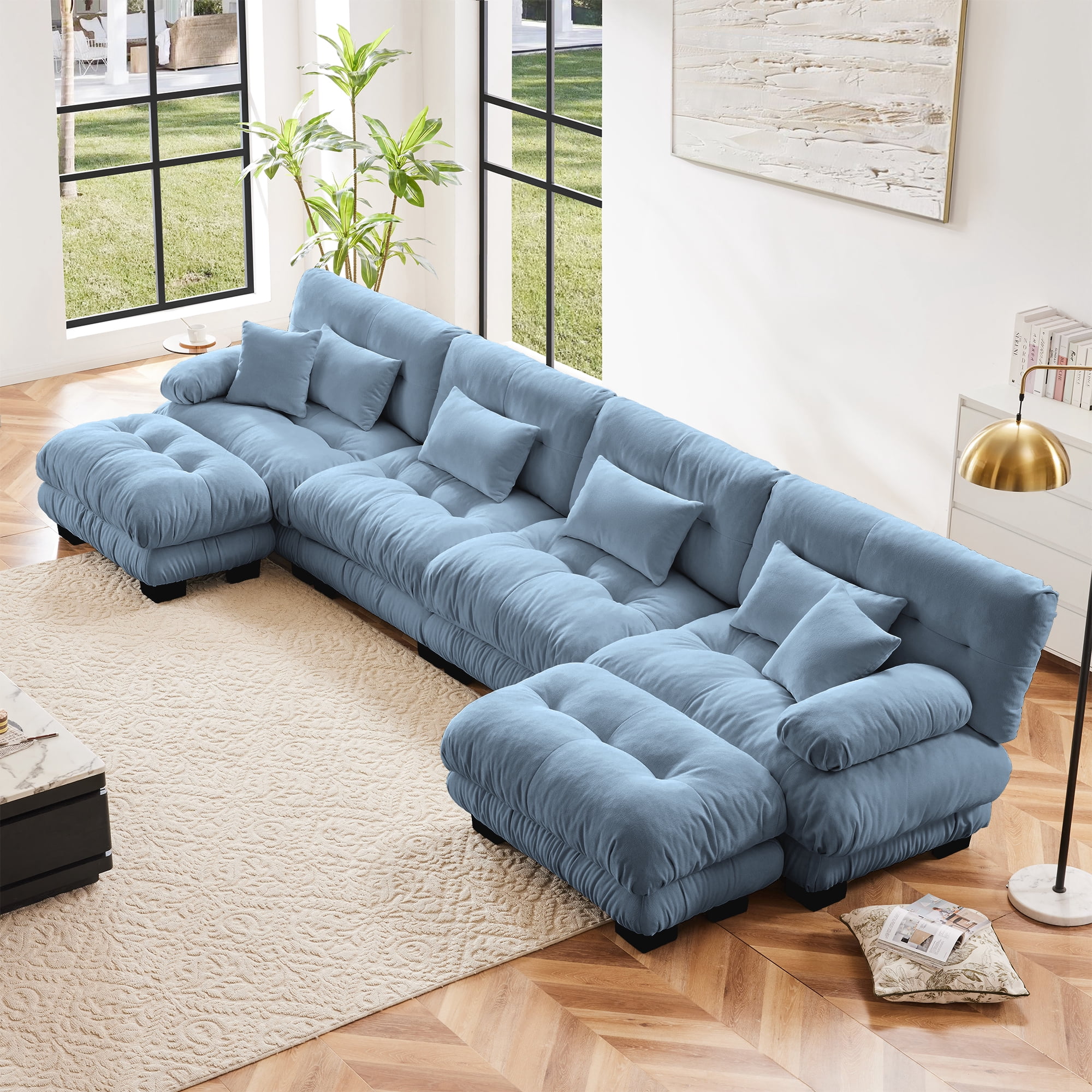 Alvantor Oversized Modular Sectional Sofa 4 Seat U Shaped Cloud Couch 173" Chenille Deep Seat Sofa with Convertible Ottomans for Living Room Bedroom Blue