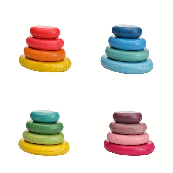 HLONK Oversized Wooden Classified Stacked Rocks - Safe Puzzle Stacking Toy Suitable For Children Aged 1-3 Years Old Wooden Blocks Smooth Stacked Stones Preschool Education Halloween A