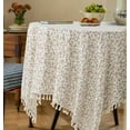 thumbnail image 2 of Fennco Styles Spring Floral White Cotton Tablecloth with Tassel – 56" W X 56" L Delicate Botanical Print Table Cover for Dining Room, Tea Party, Banquet or Spring Decor, 2 of 4