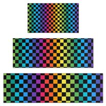 Rainbow Checkered Pattern Kitchen Rugs Sets Of 3,Kitchen Runner Rugs Non Skid Washable,Decorative Kitchen Floor Mats for Kitchen,Sink,Laundry,17"x30"  17"x47"   17"x59"