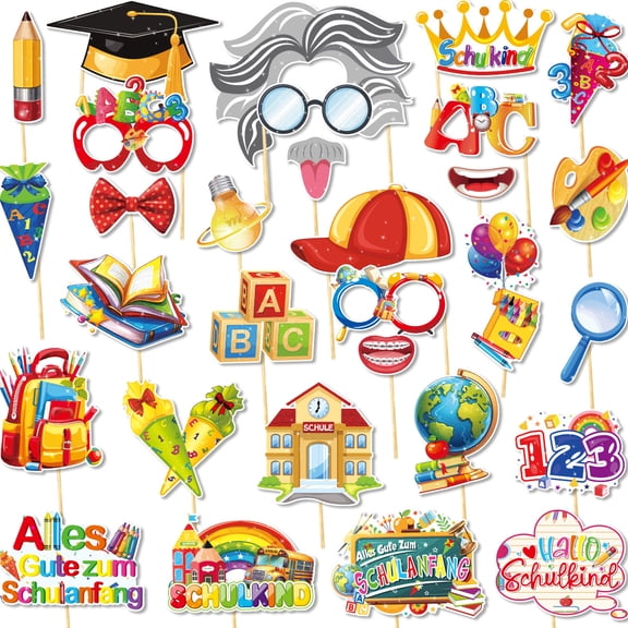 30 Pieces Back to School Photo Booth Props Welcome Back to School Photo Props First Day of School Party Decoration Welcome Back Photo Props for Classroom Decor Party Supplies