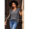 thumbnail image 2 of ABPHQTO Top gris con cuello en V y cordón con volantes en capas para mujer, 2 of 5