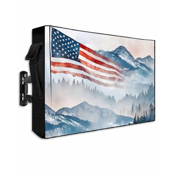 American Flag Outdoor TV Cover 52 to 55 Inch Weatherproof, Forest 4th of July Independence Day 600D Oxford TV Covers with Waterproof Zipper, Outside Flat TV Screen Protector Size 52"W x 19"H x 4.5"D