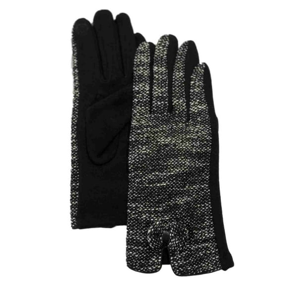 Womens Black Tweed Bow Stretch Fit Texting & Tech Touchscreen Gloves