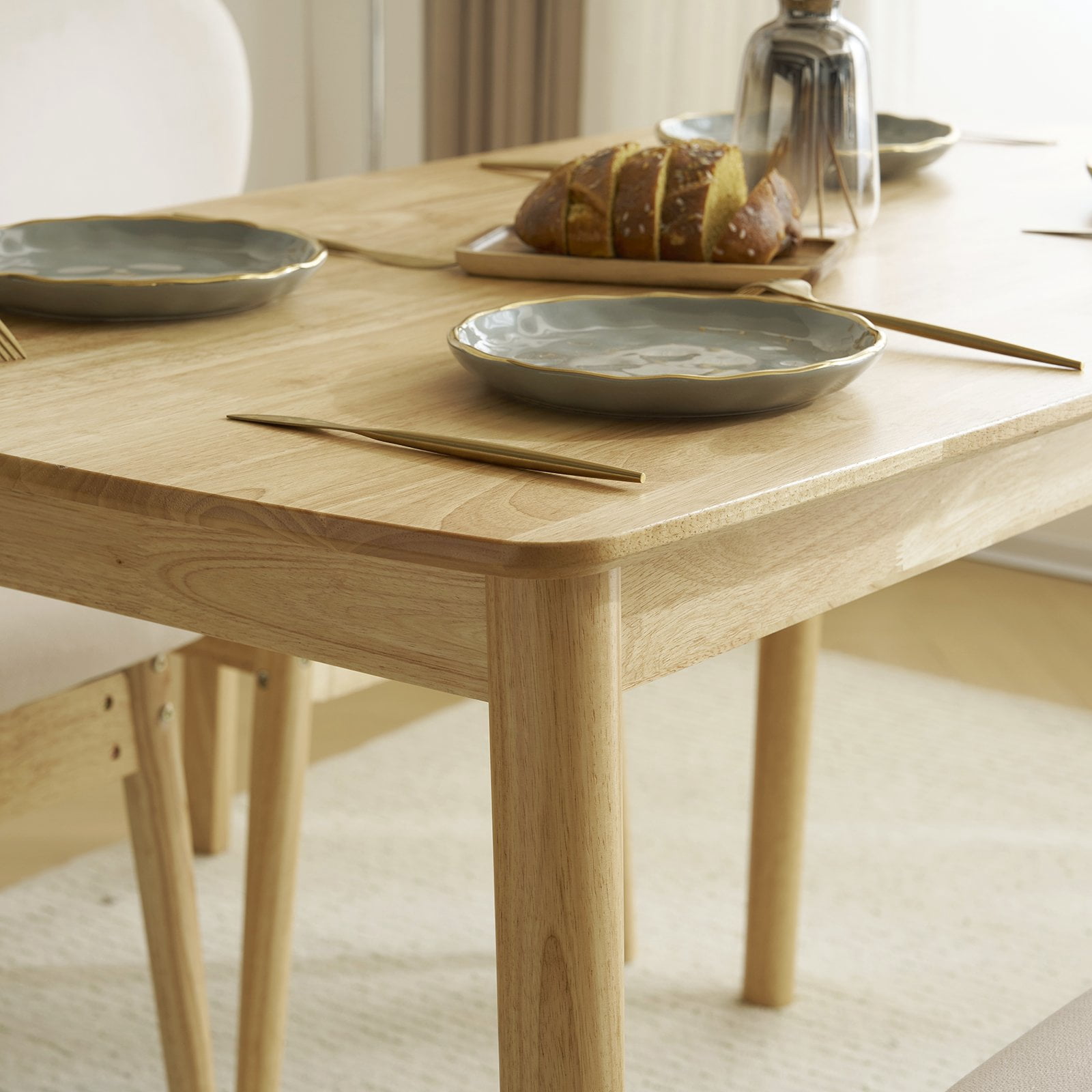 Ktaxon Dining Table Set for 4 Solid Wood Dinner Table with Padded Chairs for Home Kitchen Restaurant 47" Wood Color