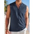 thumbnail image 5 of Men's Sleeveless Henley Tank Top Summer Beach Tank Tops Collarless Casual Cruise Dress Shirt Navy Blue XXL, 5 of 8