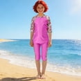 thumbnail image 2 of Hellosay 3 Piece Swimsuit Girls Strecthy Modest Swimwear Surfing Capris Floral Summer Hawaii Bathing Suit Size 0-13 Pink, 2 of 6