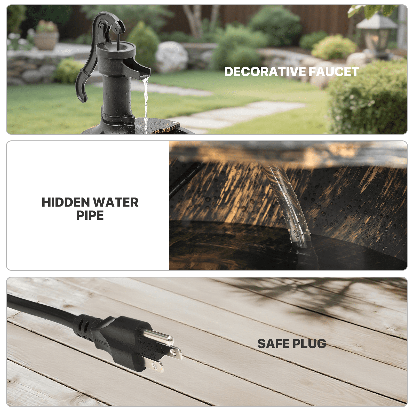 MoNiBloom 2-Tier Barrel and Pump Fountain Outdoor, 27" Tall Cascading Waterfall Fountain with Electric Recirculating Pump for Garden Patio Backyard Decor, Bronze