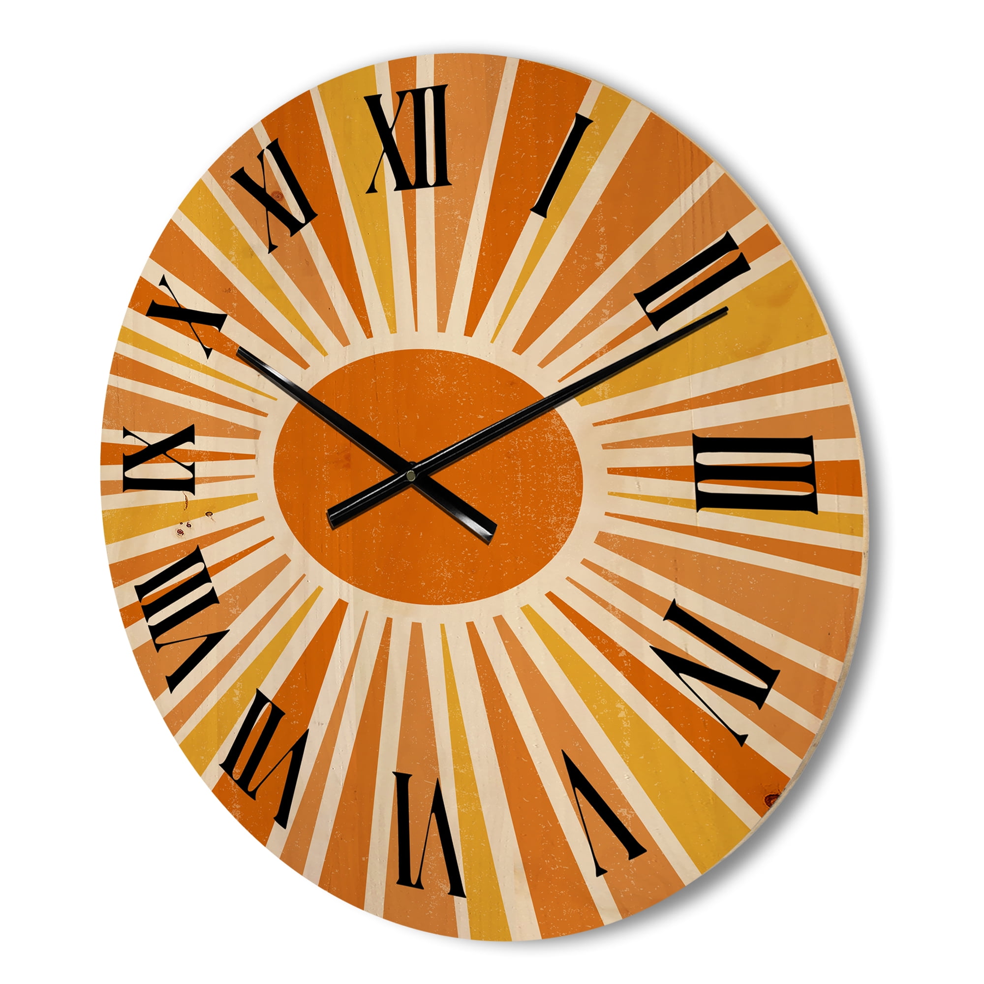 Designart 'Minimal Bright Shining Orange Sun Rays I' Modern Wood Wall Clock