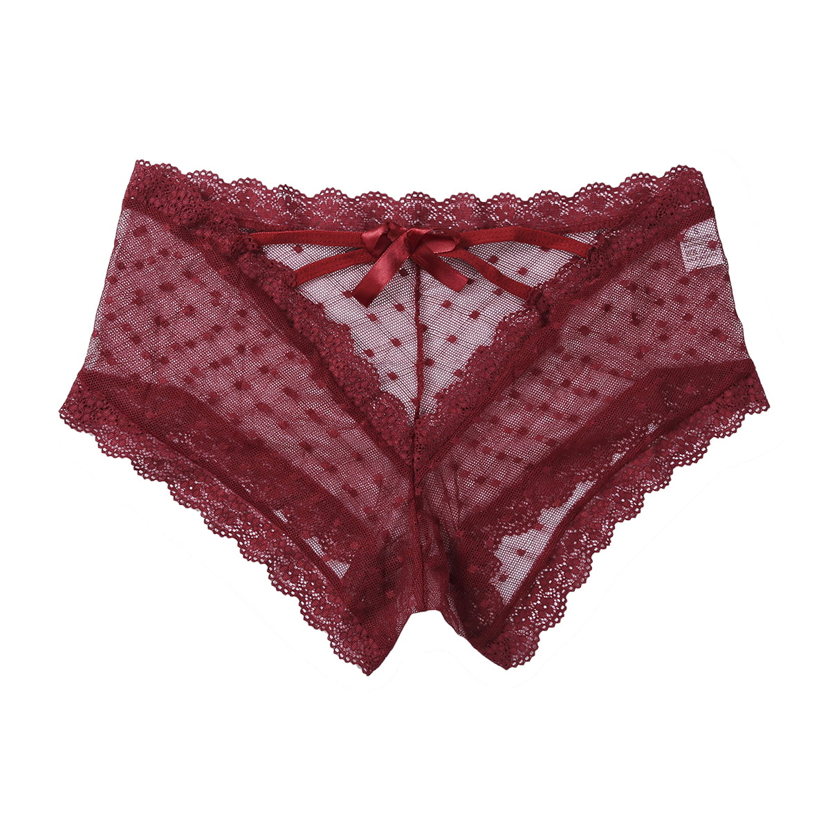 Binpure Women Cage Back Panties Mesh Perspective Wave Shape Bow Underwear  (S/M/L/XL)