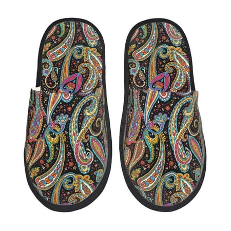 Balery Watercolor Romantic Paisley Slient Indoor Furry Fleece Comfort House Shoes Soft Non-Slip Home Shoes Cotton slippers House Slippers-- Large