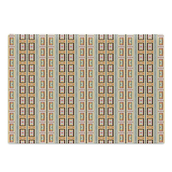 Folk Cutting Board, Colorful Kente Style Geometric Pattern with Abstract Hatched Shapes Image, Decorative Tempered Glass Cutting and Serving Board, in 3 Sizes, by Ambesonne