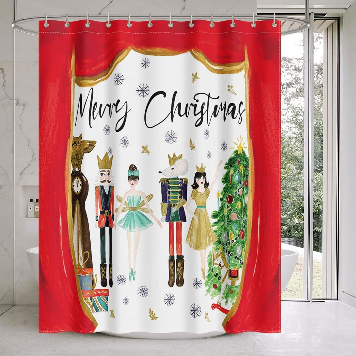 JOOCAR colorlife Merry Christmas Nutcracker Shower Curtain, 72 x 72