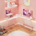 thumbnail image 2 of Pink L Shaped Gaming Desk Computer Corner PC Desk Table with Large Monitor Stand for Home Office Studying Writing Workstation, Gift for Girls and Women (Pink, 47 Inch), 2 of 14