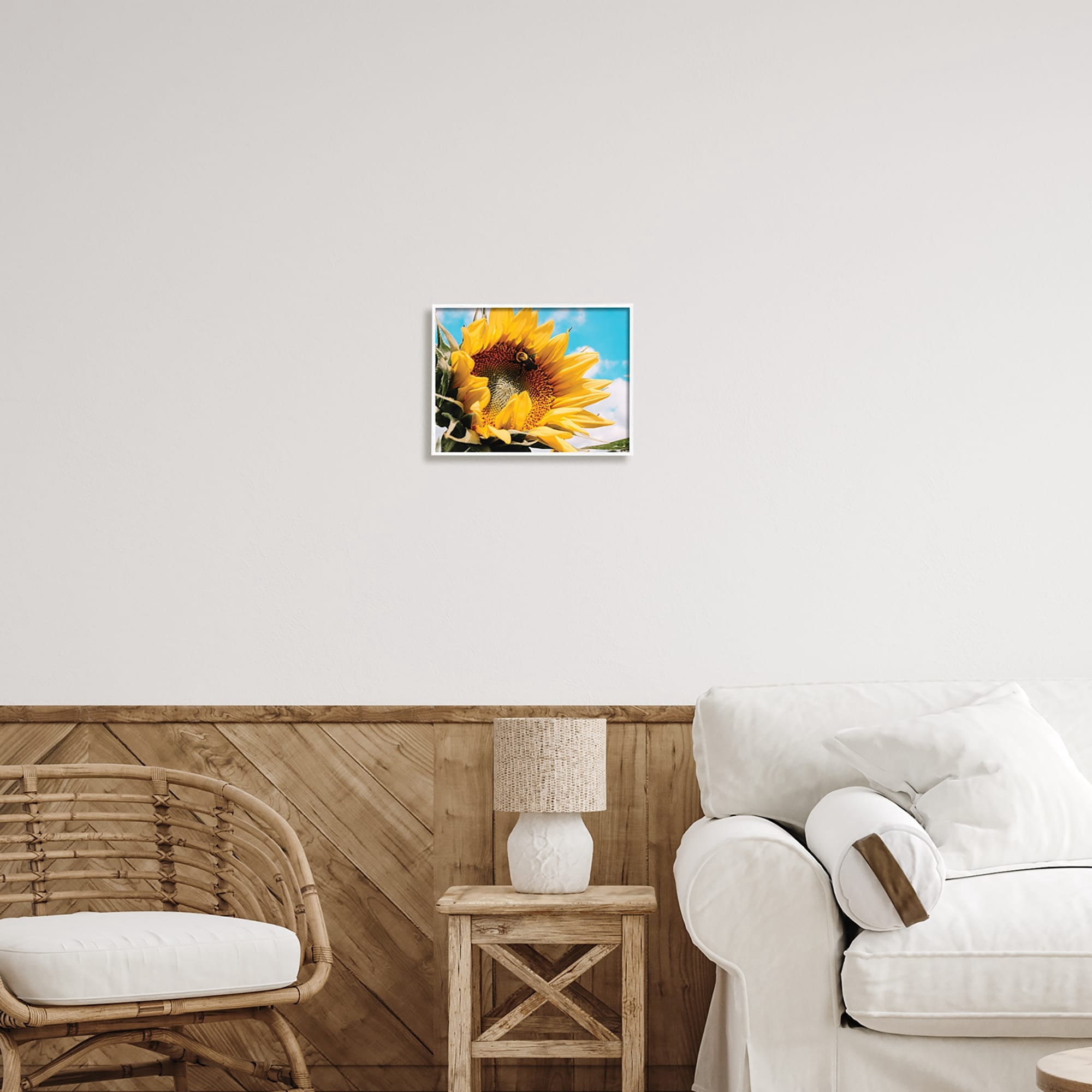 Stupell Industries Summer Sunflower Blossom Pollinating Honey Bee Photography Photograph White Framed Art Print Wall Art, Design by Hey Bre! Creative Studio