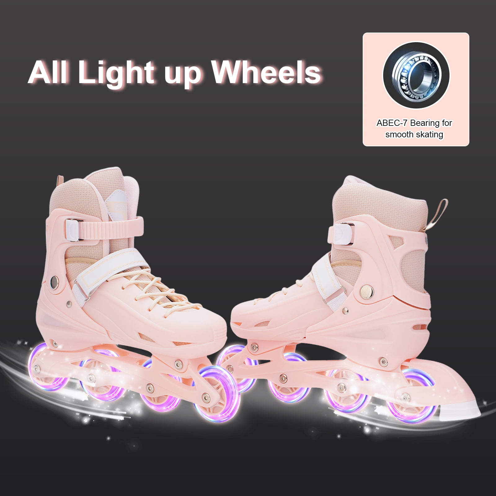 YYW Kids Inline Skates with Light Up Wheels,4-Size Adjustable Roller Skates for Girls(Pink,M)