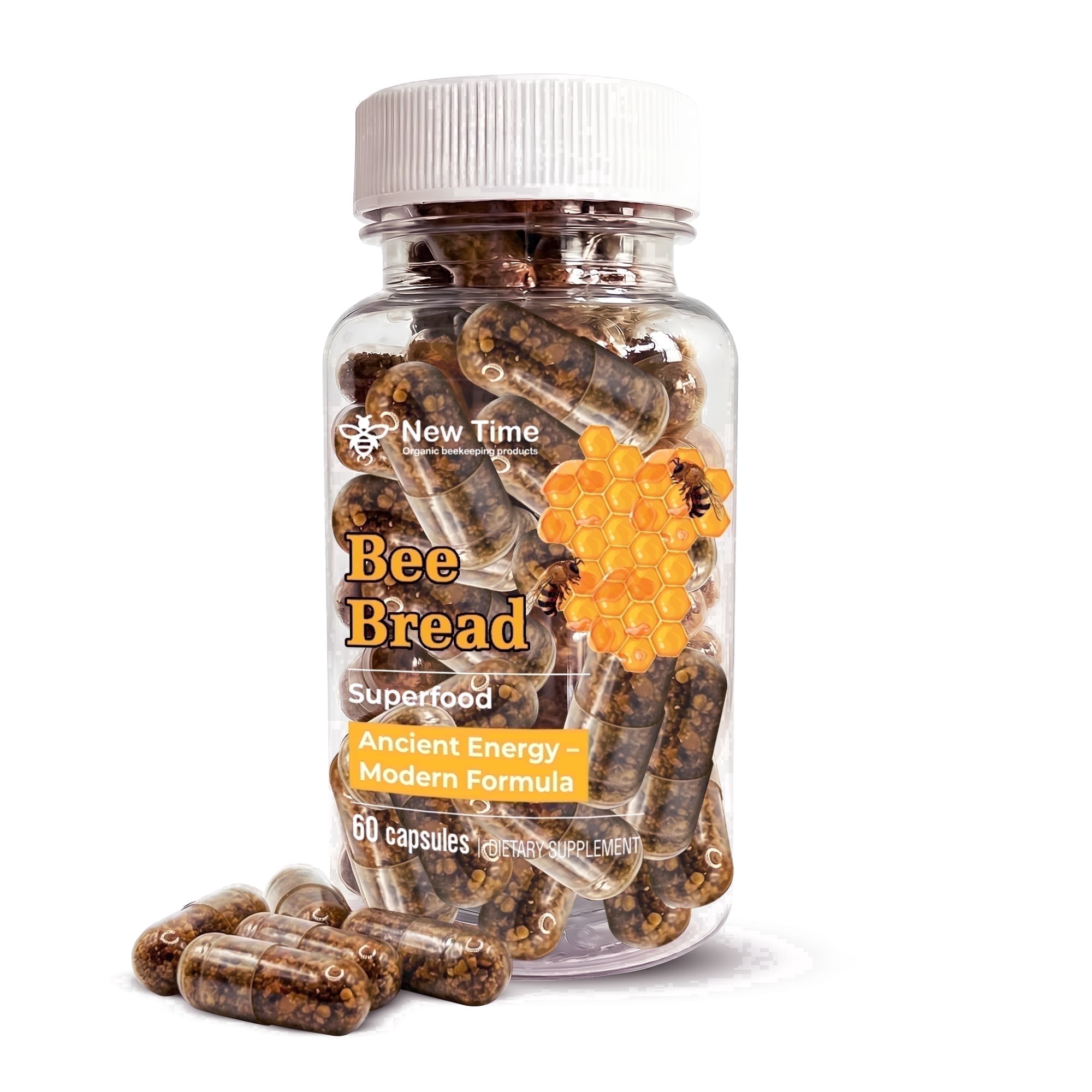 Bee Bread 60 Capsules - Fermented Bee Pollen (Perga) - Natural Dietary Supplement for Men and Women