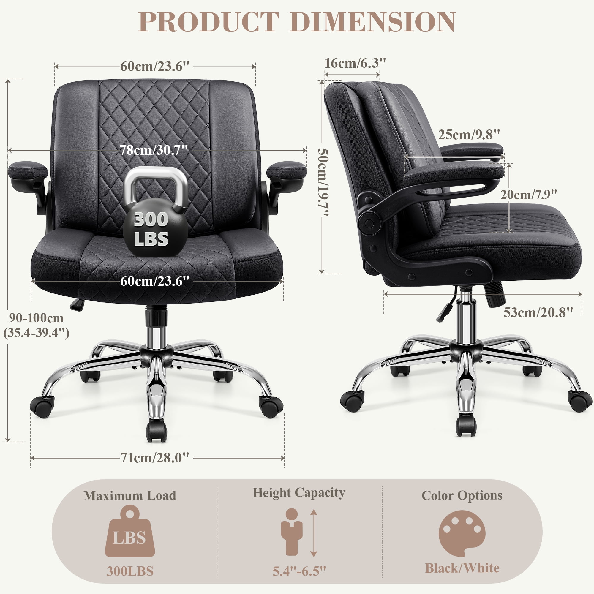 Primy Criss Cross Office Chair with 2-in-1 Flip Backrest, Ergonomic PU Leather Floor Sitting Chair, 360° Swivel Flip-Up Arms, Extra-Wide Seat
