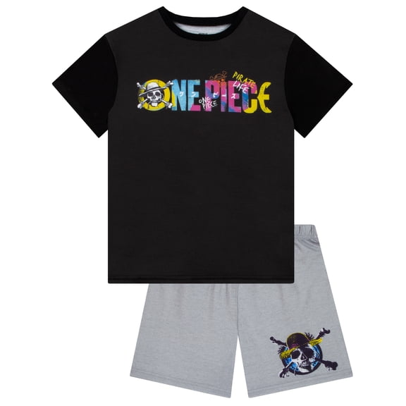 One Piece Boys Anime Pajamas Black Sizes 8-14