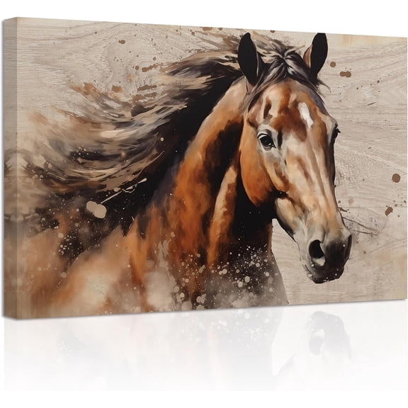 ZHONGYUTONG Horse Canvas Wall Art Brown Horse Head Picture Prints Vintage Western Animal Portrait Paintings for Rustic Farmhouse Office Decor Framed (28.00" x 42.00")