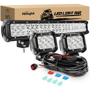 Nilight - ZH001 20Inch 126W Spot Flood Combo Led Off Road Led Light Bar 2PCS 18w 4Inch Flood LED Pods with 16AWG Wiring