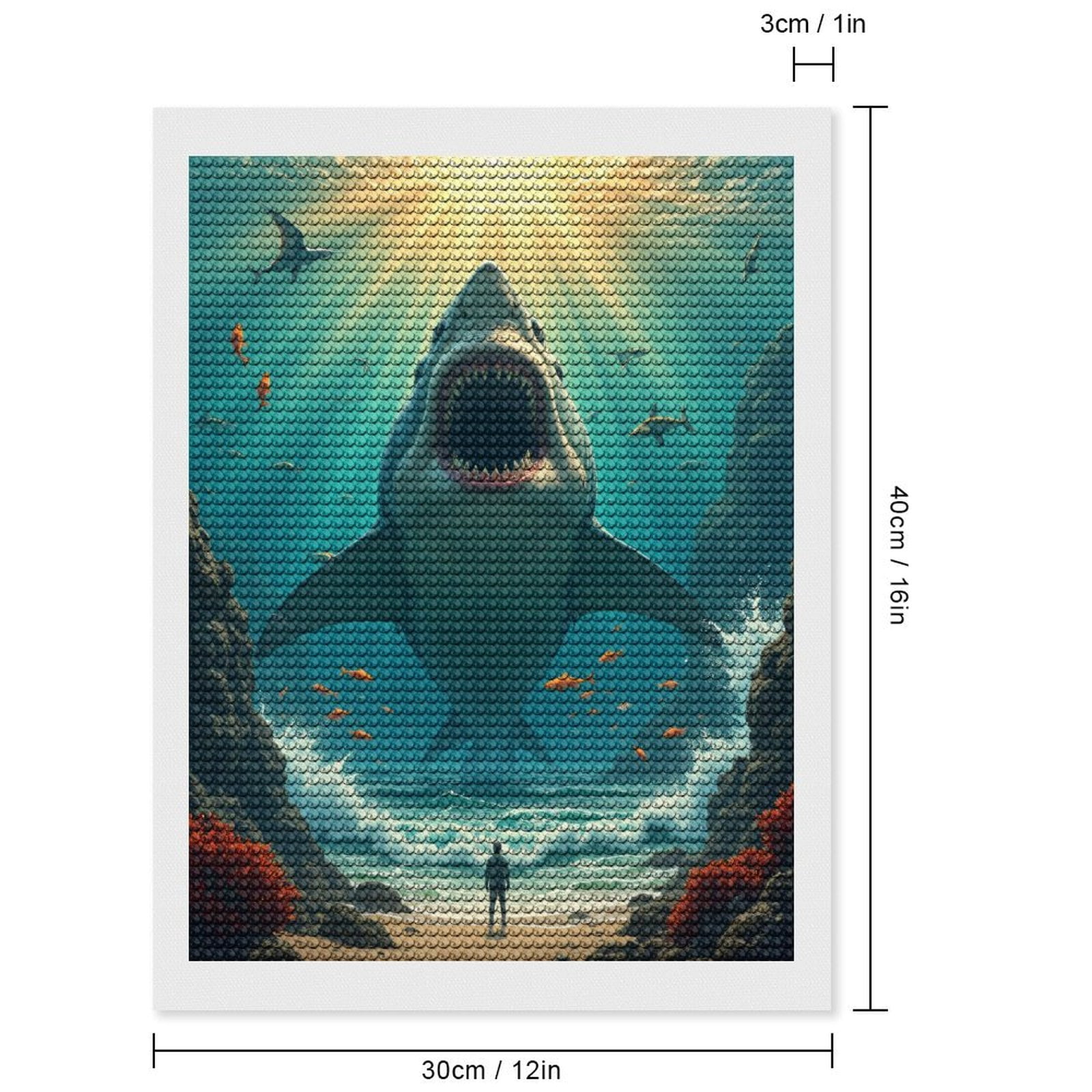 Diamond Art Kits for Adults, Giant Shark Ocean Encounter Fantasy 5D Diamond Painting Kits for Adults Beginners, DIY Full Drill Diamond Painting, Gem Art and Crafts 12x16