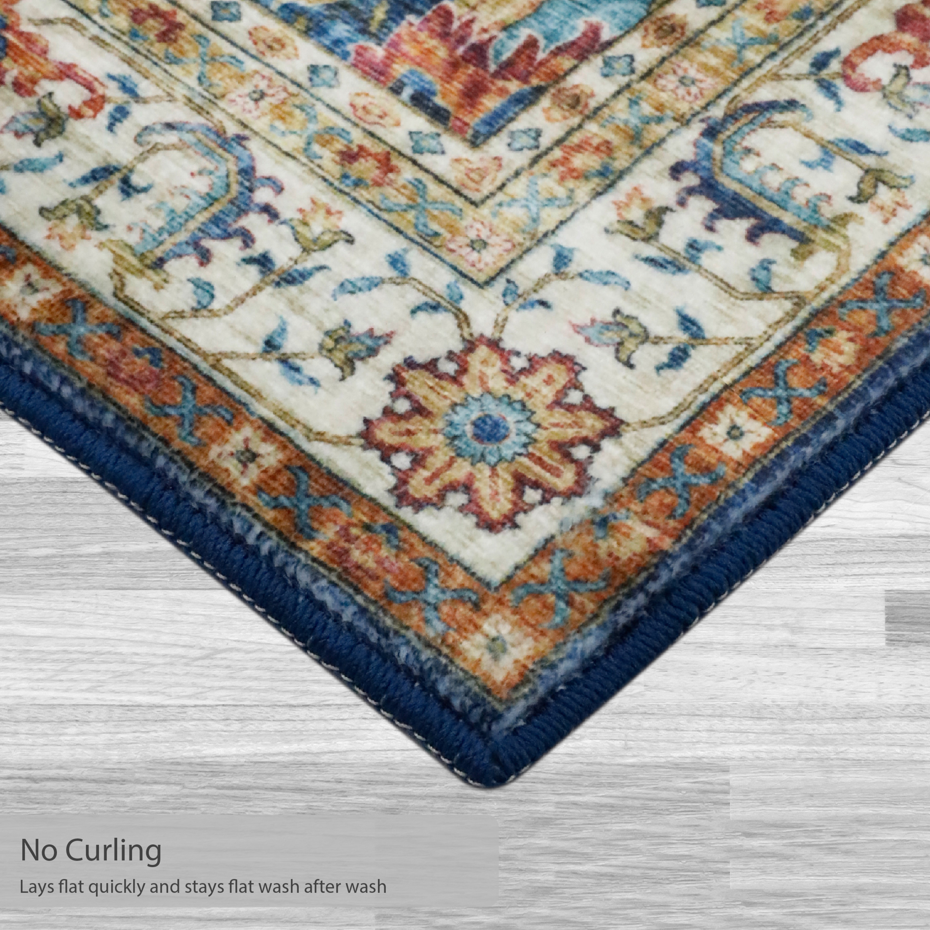 Washable Skid-Resistant Runner Rug Geometric Blue Multi 24" x 60"