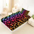 thumbnail image 2 of Manfei Ink Rainbow Twin Fitted Sheet, Neon Leopard Print Bedding, Black Pink Orange, 2 Pieces, 1 Fitted Sheet and 1 Pillowcase, 2 of 6