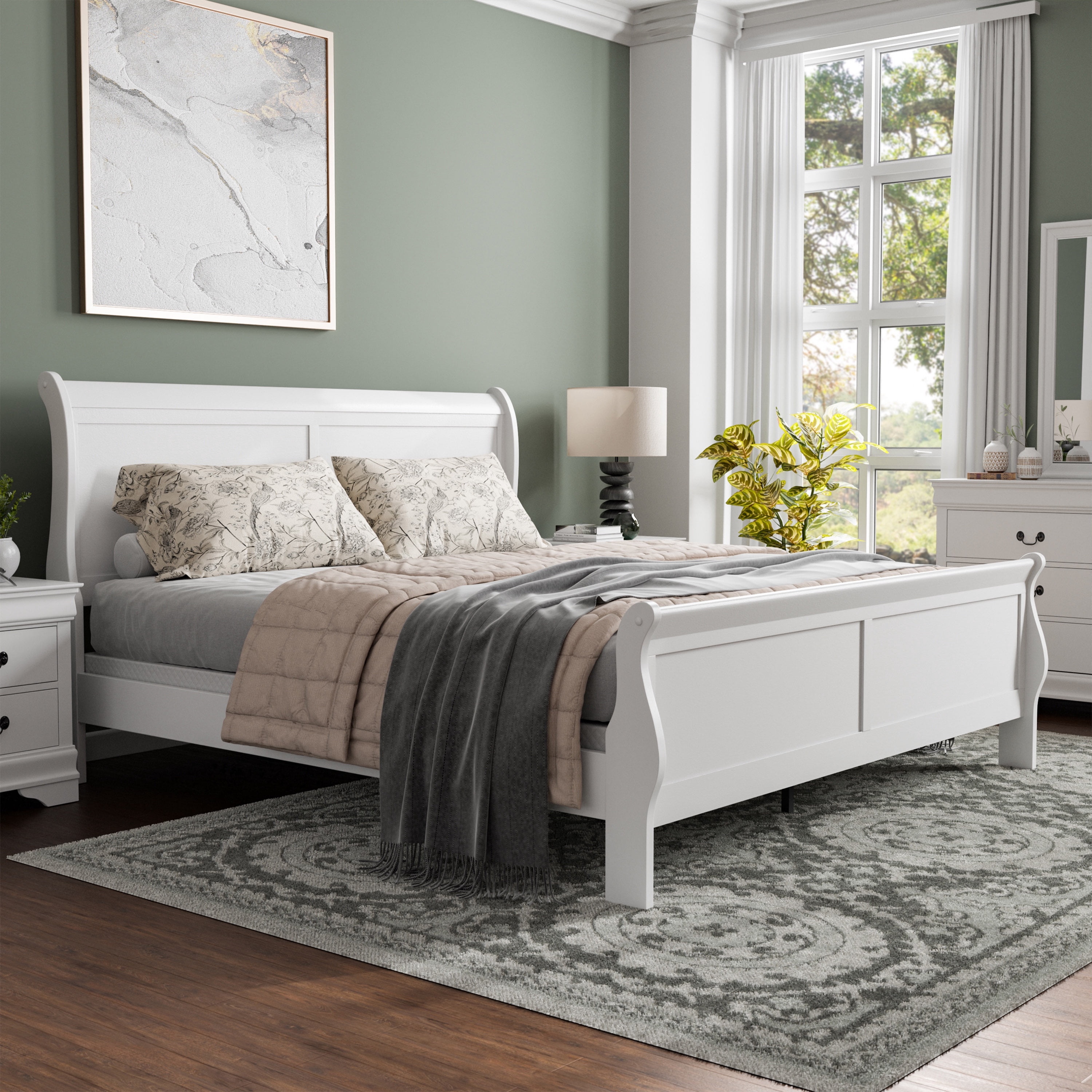 Furniture of America Rycia King Sleigh Wood Panel Bed, White