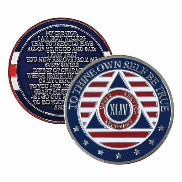 Stars and Stripes Alcoholics Anonymous Chip with 7th Step Prayer on Back Coin Capsule Included (Available in 1-50 Years)