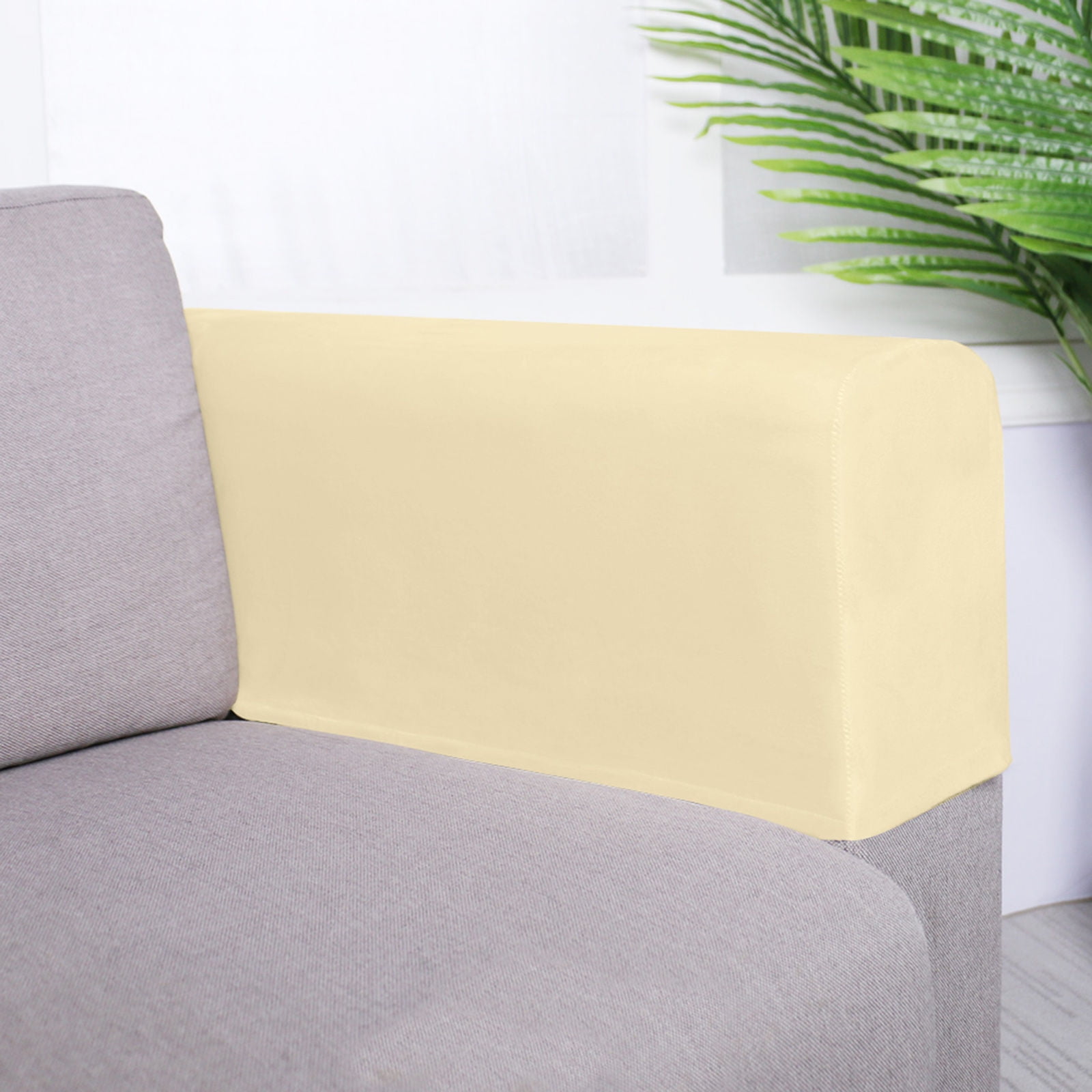 Velvet Couch Arm Cover, Stretch Armrest Covers Washable Armchair Slipcover for Recliner Sofa Soft Furniture Protector for Living Room-Beige-2 pcs