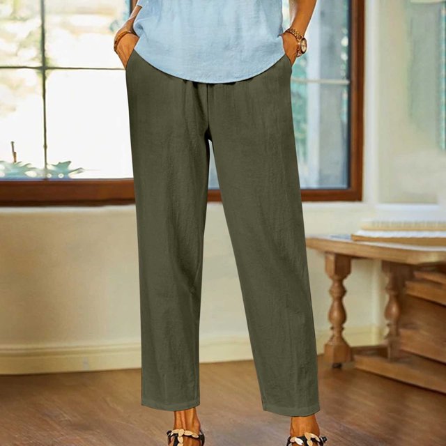 Gifts for Mom LSLJS Women's Spring and Solid Color Elastic Waist Cotton Linen Versatile Straight Tube Casual Wide Leg Pants Womens Work Pants