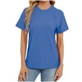 thumbnail image 1 of Timegard Hauts pour Femmes Manches Courtes Col Rond Couleur Unie Blouse Confortable Décontractée Ample T-Shirt Mode Été, 1 of 7