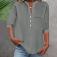 thumbnail image 2 of QATAINLAV Ofertas Del Dia de Hoy Relampago! Womens Linen Shirts Summer Trendy 3/4 Sleeve V Neck Blouses Lightweight Breathable Tunic Tops Beach Vacation Clothes Gray S, 2 of 8