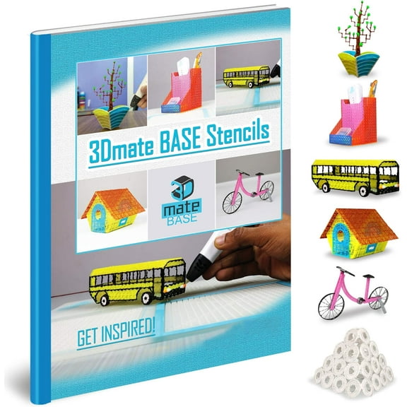 3D Pen Paper Stencils for 3D Pen Mat - Flower Pot, Pen Holder, School Bus, Bird House, Bicycle Templates Compatible with 3Dmate Base 3D Pen Mat (Mat Not Included)