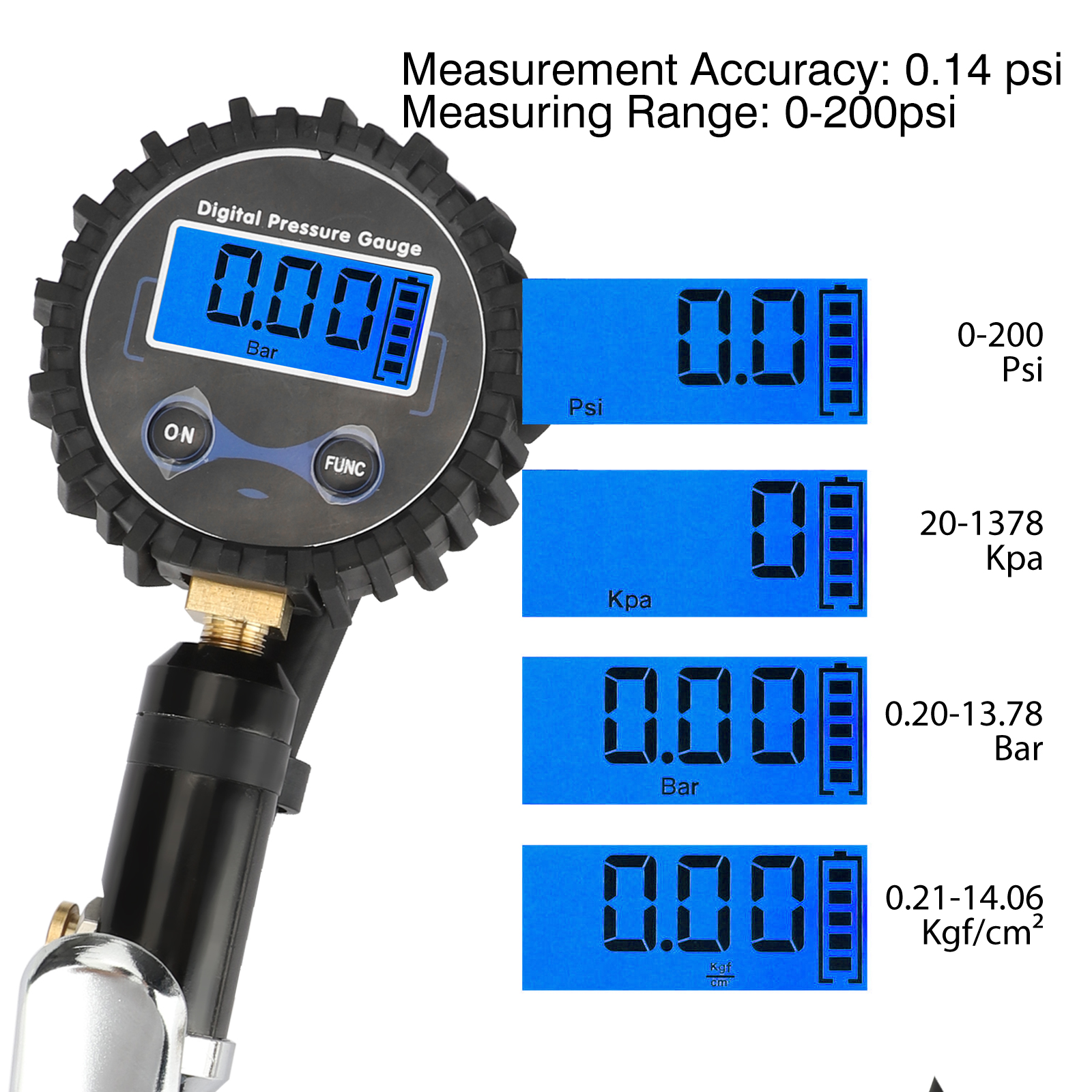 Digital Tire Pressure Gauge Inflator,200 PSI Tire Inflator Air Chuck  Compressor Accessories Heavy Duty with 360° Rubber Hose and Quick Connect  Coupler for Car Bike Rv Truck Automobile and Motorcycle