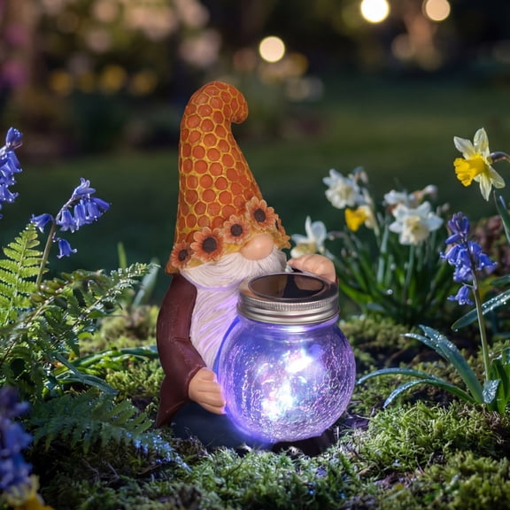Outdoor Gnome Garden Decor with Solar Light, Sunflower Gnome Statue for Yard Patio Lawn, Resin Garden Gift for Women, Mom, Grandma, Housewarming