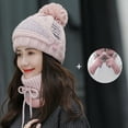 thumbnail image 5 of 4Pcs/Set Winter Knit Beanie Hat Scarf Set with Face Cover Touchscreen Gloves for Women, Pom Slouchy Skull Cap with Fleece Lined, 5 of 8
