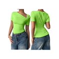 thumbnail image 3 of Women'S Off the Shoulder Tops Bo-W Y2k T Shirt Short Sleeve Fitted Summer Tee Grass Green S, 3 of 7