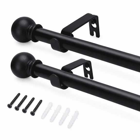 2 Pack Black Curtain Rods 28 to 78 Inch, 5/8 Inch Heavy Duty Metal Drapery Rod Set with Brackets for Windows