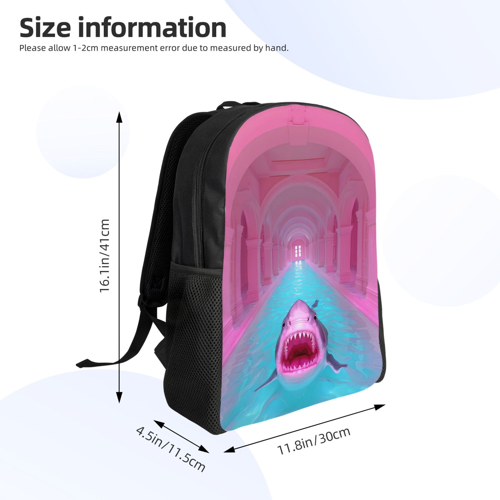 Xecao Pink Shark Pool Fantasy Print School Backpack with Laptop Compartment Small Travel Laptop Backpack for Women Men Waterproof College Backpack Simple School Bag