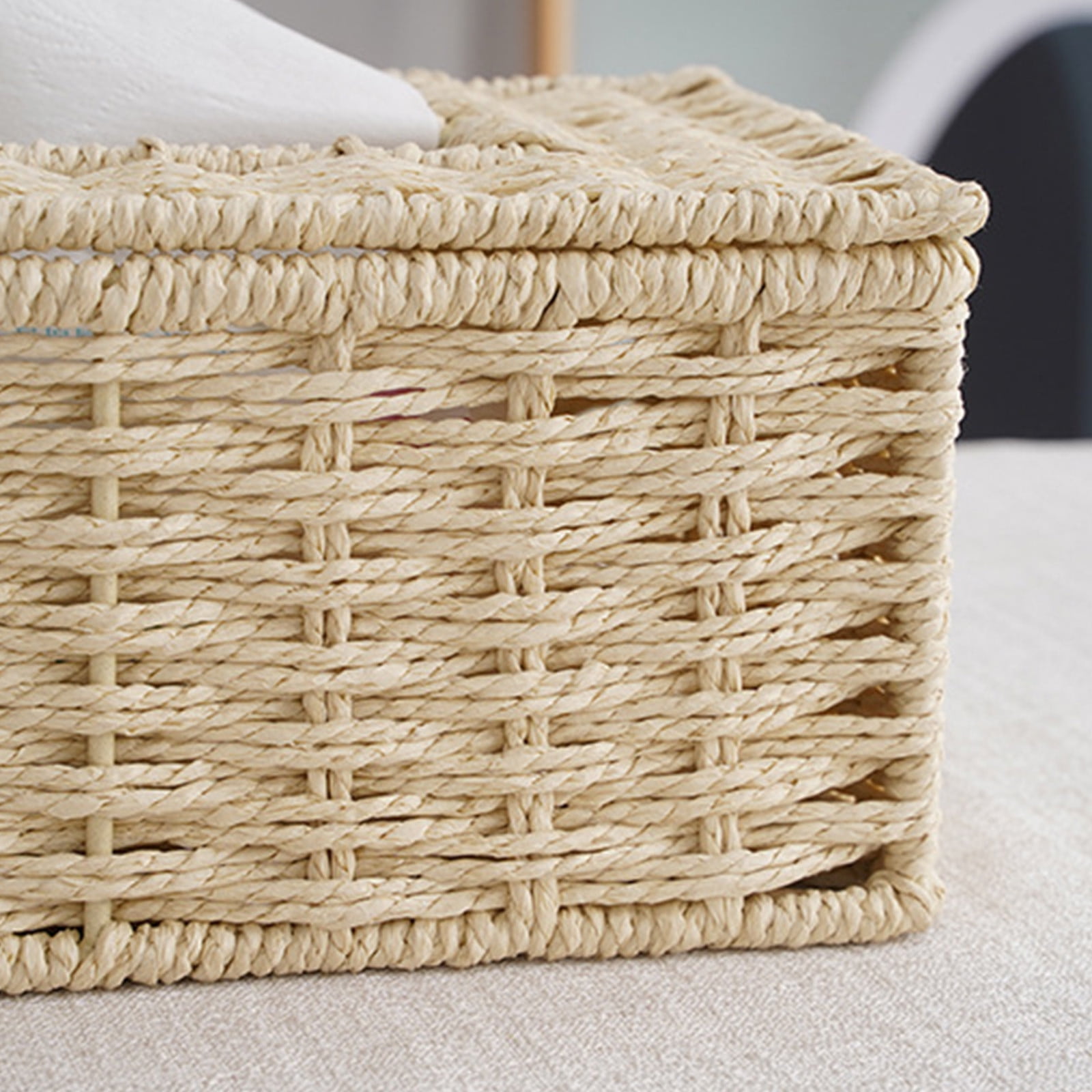 Boîte à Mouchoirs En Corde De Coton Tissée - Panier Rangement Bureau/Salle De Bain, Couvercle Inclus (Marron) - 6