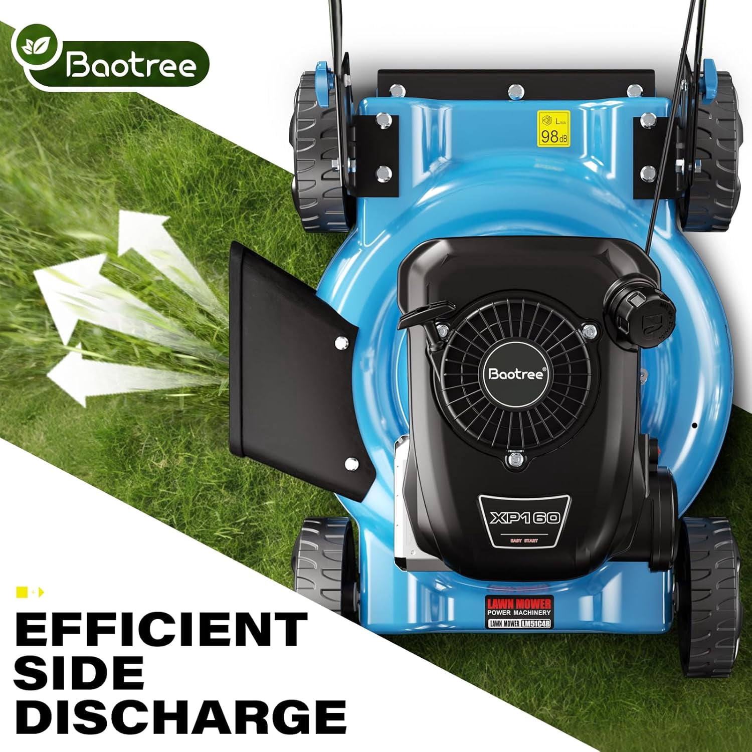 Gas Powered Push Lawn Mower, 20-Inch Cutting Deck, 144cc 4-Stroke Engine, 2-in-1 Side Discharge & Mulching, Lightweight Design for Small Yards Under 1/4 Acre