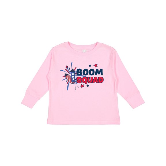Inktastic 4th of July Boom Squad Blue and Red Fireworks Boys or Girls Long Sleeve Toddler T-Shirt