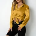 thumbnail image 5 of Olyvenn Womens Soft Satin Silk Leopard Button Down Shirts for Women Silky Long Sleeve Work Shirt Dress Blouses Tops Yellow S, 5 of 6