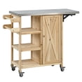 thumbnail image 5 of Foldable Outdoor Kitchen Island with Lockable Wheels, Portable Patio Prep Station, Stainless Steel Top and Storage Cabinet, Natural, 5 of 19