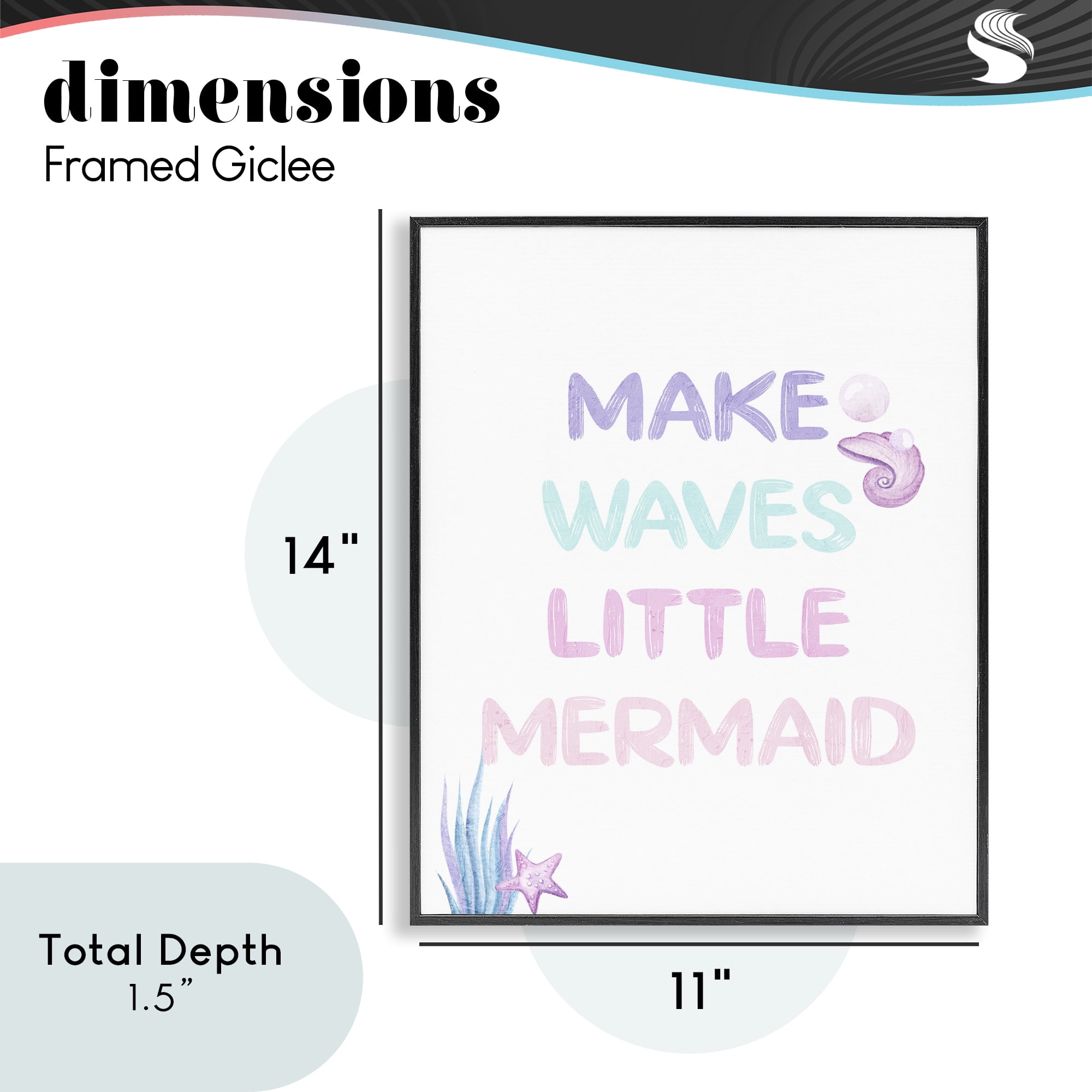 Make Waves Little Mermaid Black Framed Giclee Art, design by Kim Allen