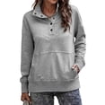 thumbnail image 2 of Wevis Women's Stand Collar Button Long Sleeve Pullover Tops Loose Casual Sweatshirt, 2 of 4