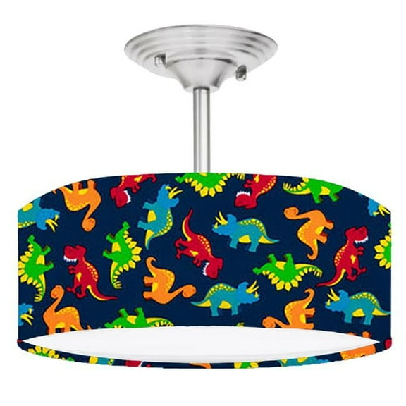 888 Cool Fans DR-0001235 Dinosaur Delight 2 Light Brushed Nickel Drum Style LED Lamp Fixture