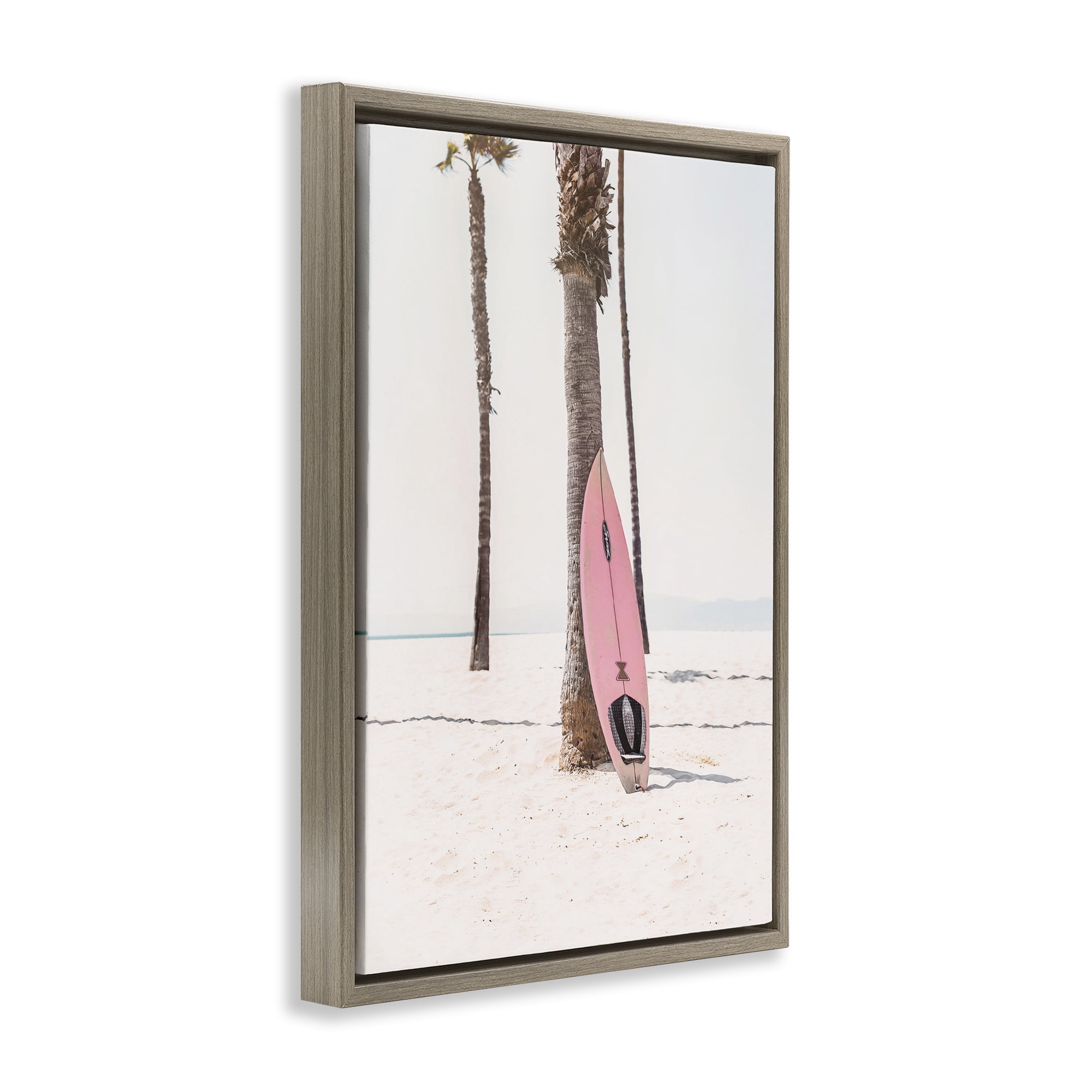 Stupell Industries Pink Surf Board Coastal Photography Brown Floater Framed Canvas Art Print Wall Art, 21 x 31